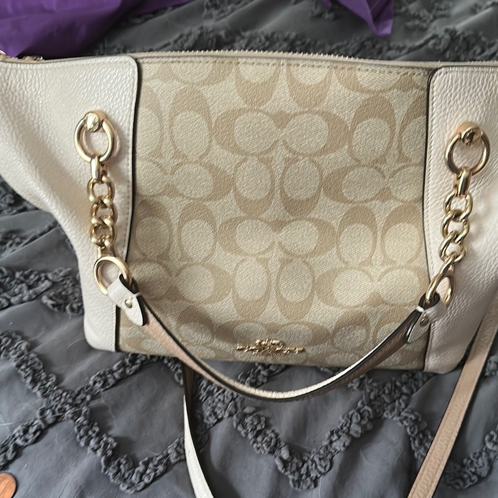 Coach Beige and Gold Shoulder Bag